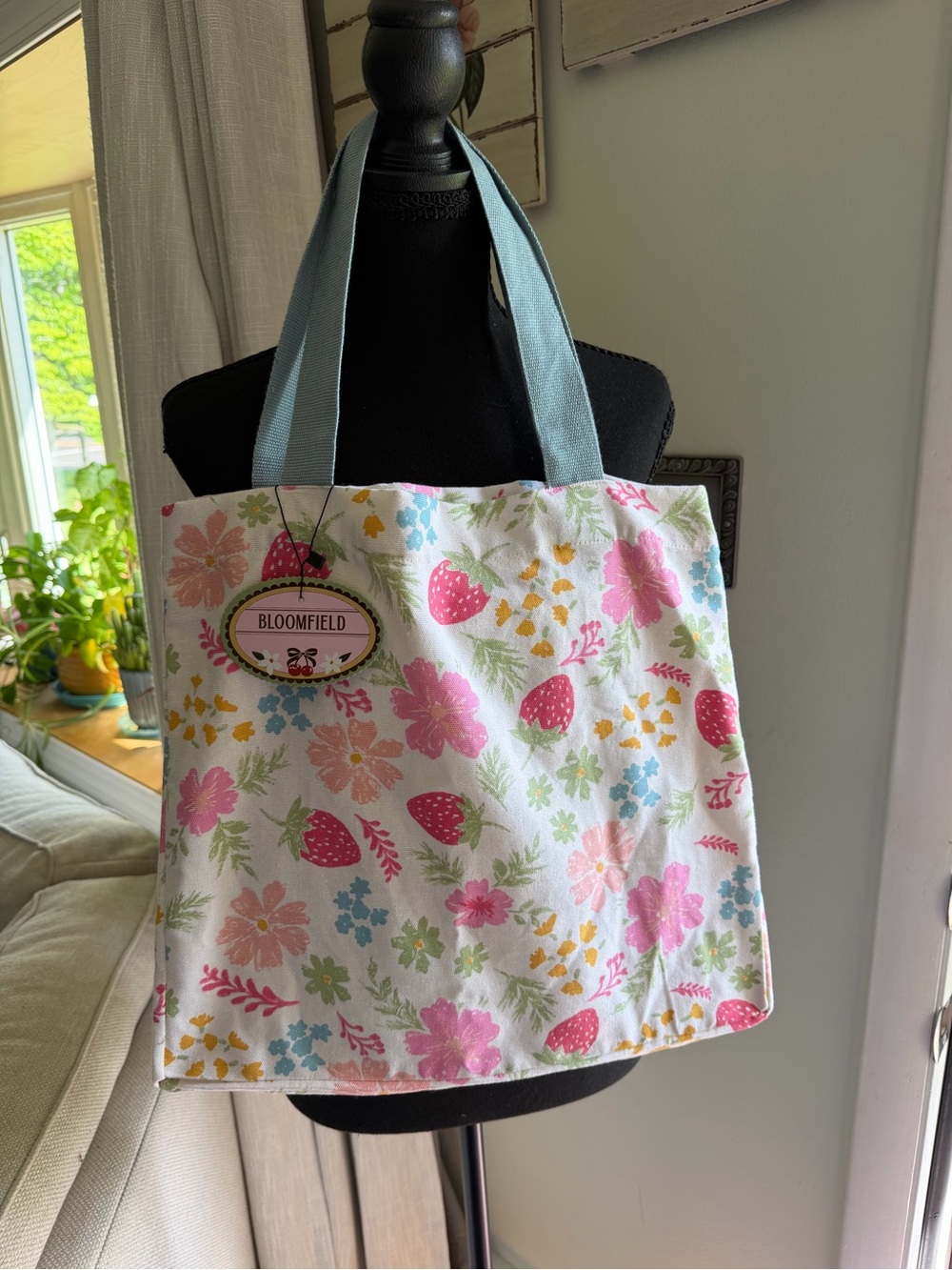 Bloomfield Floral Strawberry Tote in White and Pink